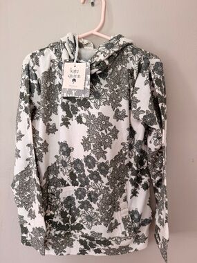 kate quinn White Hoodie with Gray Floral Print